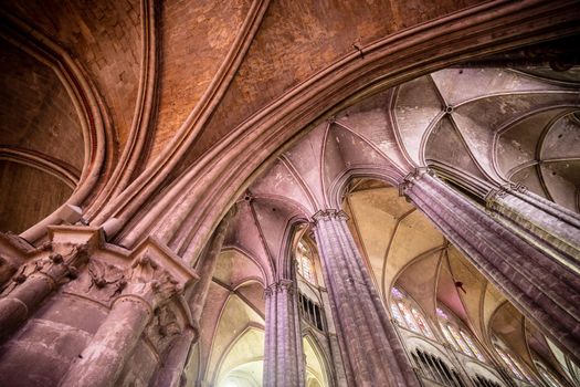 Bourges, Centre-Val de Loire, France - November 16 2016 : The cathedral seen upwards from the deambulatory, Bourges, Centre-Val de Loire, France