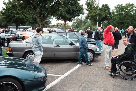 Genk, BELGIUM, August 18, 2021: classic summer meet of oldtimer at The Luminus Arena Genk, grey volvo. High quality photo