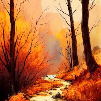 hiking in the autumn mountains, watercolor drawing. High quality illustration