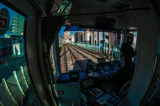A view from the car window of the Toden Arakawa Line. Shooting Location: Tokyo metropolitan area