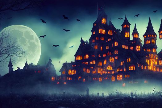 halloween dark castle with full moon wallaper