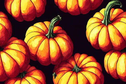Halloween Watercolor Pumpin Illustration 2d Seamless Pattern. High quality Illustration