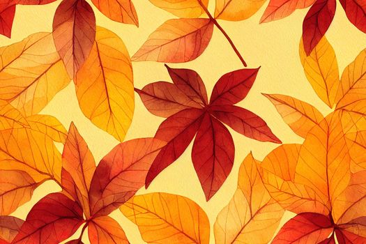 Golden grange leaves background. Watercolor floral seamless pattern for fabric, wallpaper, wrap.