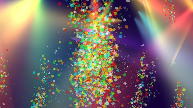Abstract festive background with neon rays and confetti