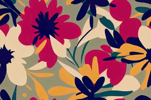 Seamless pattern floral design. Bright background with flowers, splashes and watercolor effect. Textile print for bed linen, jacket, package design, fabric and fashion concepts