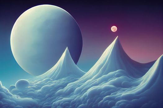 surreal dream cloud moon art 3d rendering