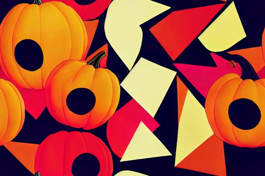 colorful pattern of halloween pumpkins, with colored background, glowing pumpkins