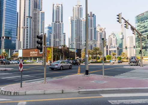 Dubai, UAE - 09.29.2022 - Modern buildings in Business Bay district