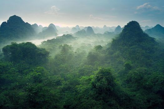 Deep tropical jungles of Southeast Asia in august