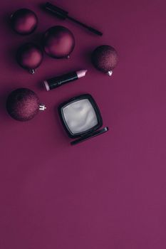 Cosmetic branding, fashion blog cover and girly glamour concept - Make-up and cosmetics product set for beauty brand Christmas sale promotion, luxury magenta flatlay background as holiday design