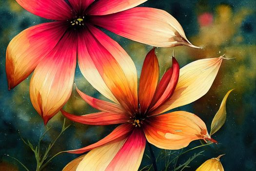 Autumn flower cosmos painted with watercolors