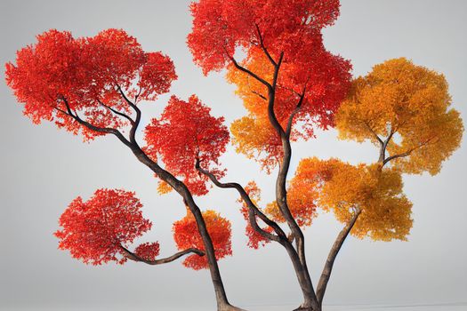 3d render autumn tree on white background