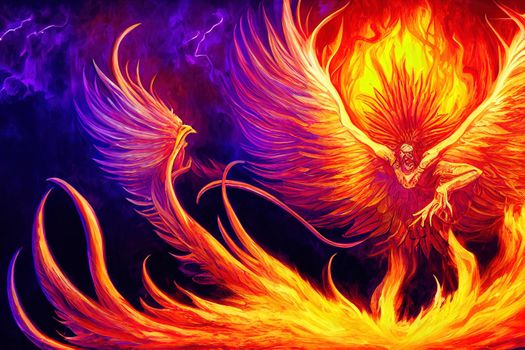 wizard summoning the phoenix from hell, digital art style, illustration painting