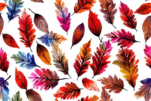 Watercolor floral seamless pattern. Hand painted orange leaves, fall flowers isolated on white background. Autumn festival. Botanical fall illustration for textile, design, print or background