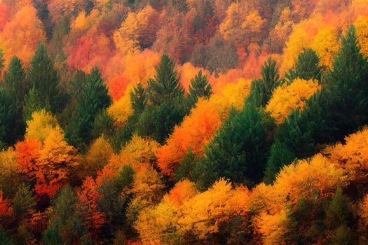 3D render forests and mountains in autumn on white background
