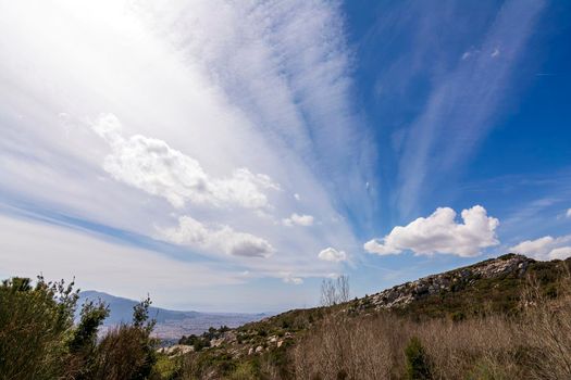 Panoramic view of Attica, as seen from the top of the mountain Penteli near Athens at Greece.