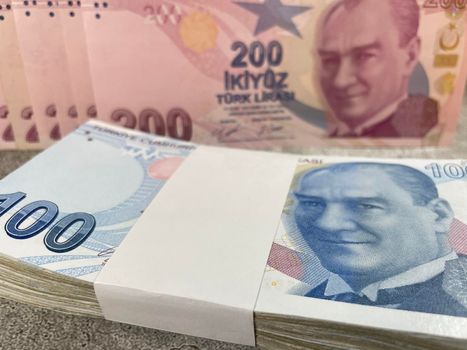 close-up Turkish lira banknotes for finance and economy