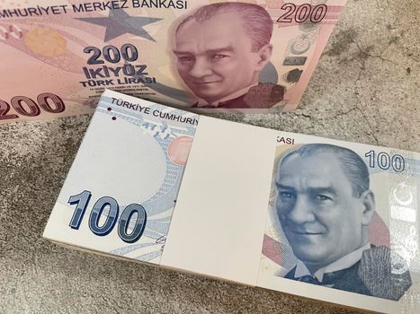 close-up Turkish lira banknotes for finance and economy