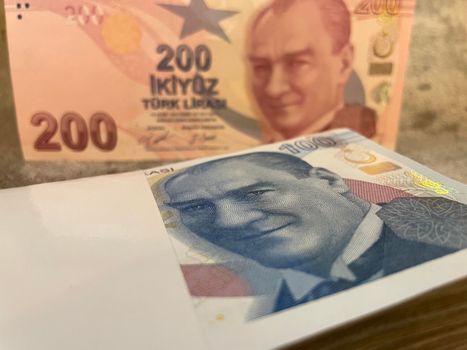 close-up Turkish lira banknotes for finance and economy