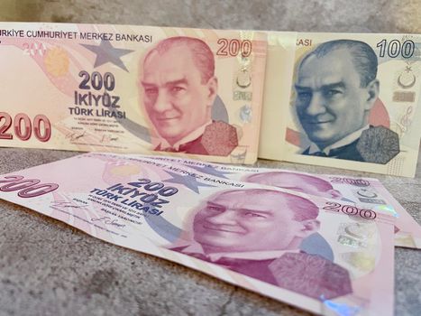 close-up Turkish lira banknotes for finance and economy