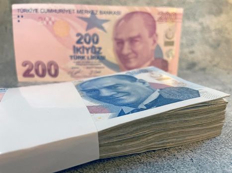 close-up Turkish lira banknotes for finance and economy