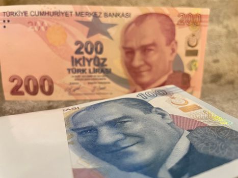 close-up Turkish lira banknotes for finance and economy