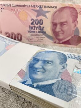 close-up Turkish lira banknotes for finance and economy