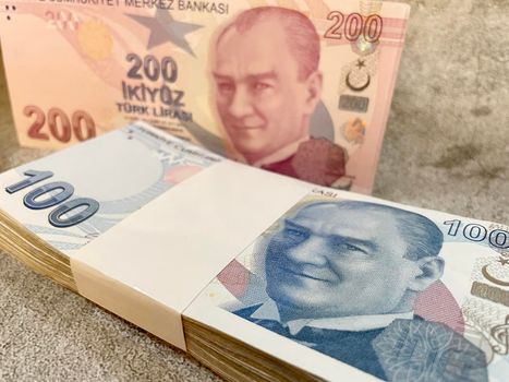 close-up Turkish lira banknotes for finance and economy