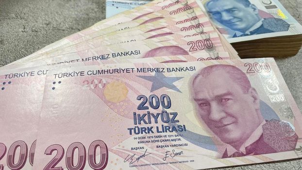 close-up Turkish lira banknotes for finance and economy