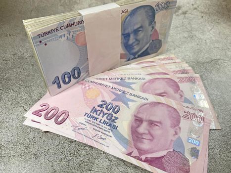 close-up Turkish lira banknotes for finance and economy