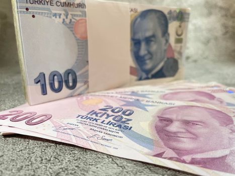 close-up Turkish lira banknotes for finance and economy