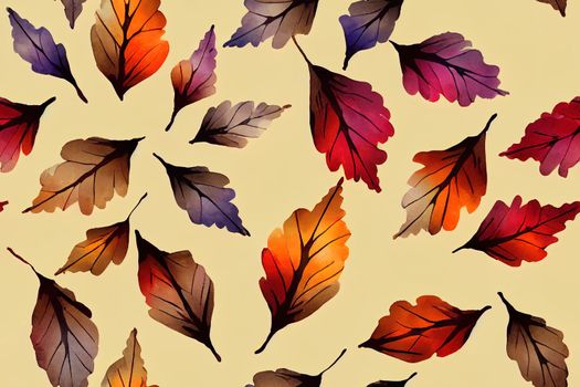 Seamless raster pattern with watercolor autumn oak leaves. Perfect for greetings, invitations, manufacture wrapping paper, textile, wedding and web design.