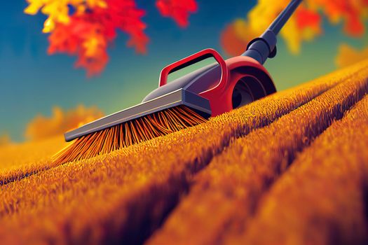 cartoon broom sweeping autumn 3d illustration icon isolated