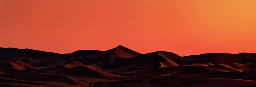 Beautiful Sand dunes in the Gobi desert, Mongolia. View of the beautiful sand dunes. Fire dunes at dawn