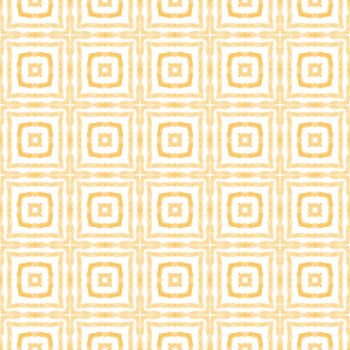 Ikat repeating swimwear design. Yellow symmetrical kaleidoscope background. Textile ready magnificent print, swimwear fabric, wallpaper, wrapping. Summer ikat sweamwear pattern.