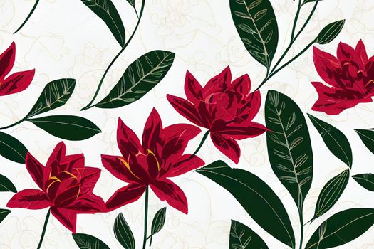 Trendy Floral pattern in the many kind of flowers. Tropical botanical Motifs scattered random. Seamless texture. Printing with in hand drawn style on dark background.
