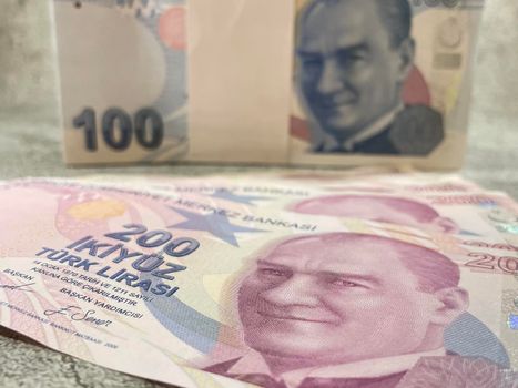 close-up Turkish lira banknotes for finance and economy