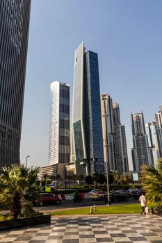 Dubai, UAE - 09.29.2022 - Modern buildings in Business Bay district