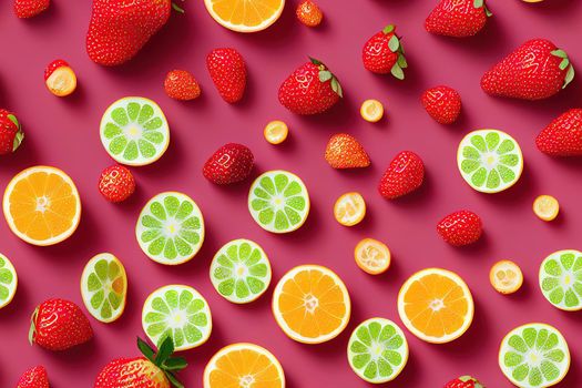 Fruit pattern.Cute fresh strawberry with pink polka dot isolated on white background.Design for print screen backdrop ,Fabric and tile wallpaper.Cartoon fruits.