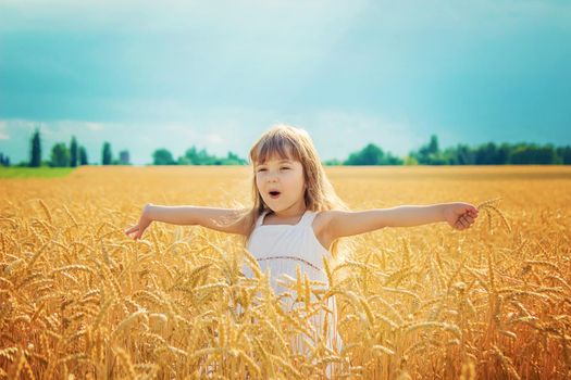 child in a wheat field. selective focus. nature