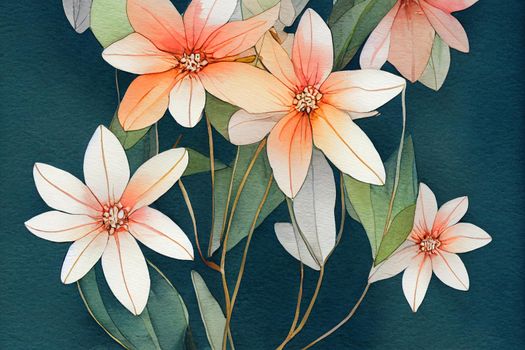 Bouquet of autunm flowers and leaves, can be used as greeting card, invitation card for wedding, birthday and other holiday and summer background. Watercolor illustration