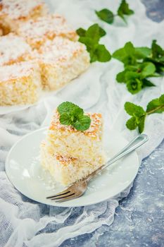 Cakes in coconut shavings. Selective focus. Food.