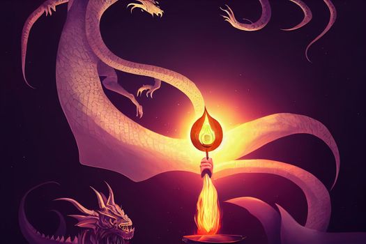 black wizard with a magic wand summoning the dragon, digital art style, illustration painting