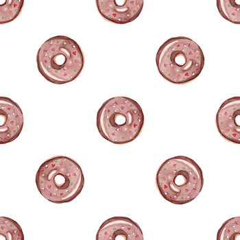 watercolor chocolate donuts seamless pattern on white background. Dessert print for wallpapers, wrapping, fabric, scrapbooking paper