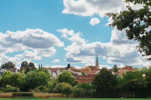 Freiberg am Neckar On the Sunset. Small European town in Baden Wurttemberg, Germany, Europe. Nekar river, southwestern Germany,