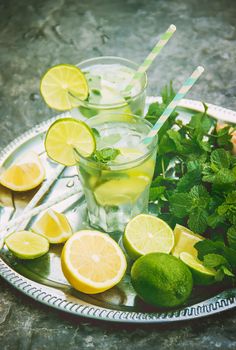 Drink lime and mint. Selective focus. food and drink.