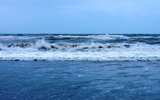 Blue Sea Waves against clear blue sky horizon. Nature Background.