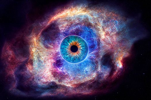 Outer space nebula ring effect. Iris, eye of the universe. abstract circle explosion of hot orange and electric blue gases