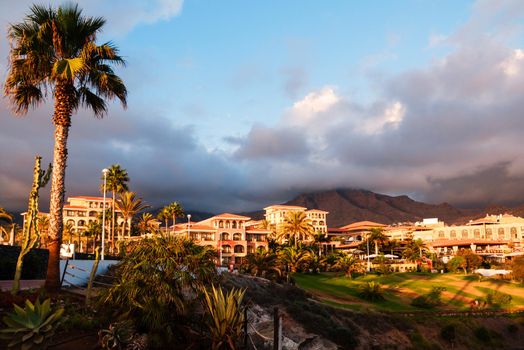 Sunset in Tenerife island, Spain. Tourist Resort
