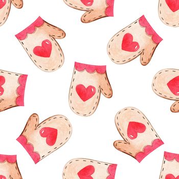 Watercolor cute mittens seamless pattern on white background. Winter print for wrapping, fabric , wallpaper, scrapbooking